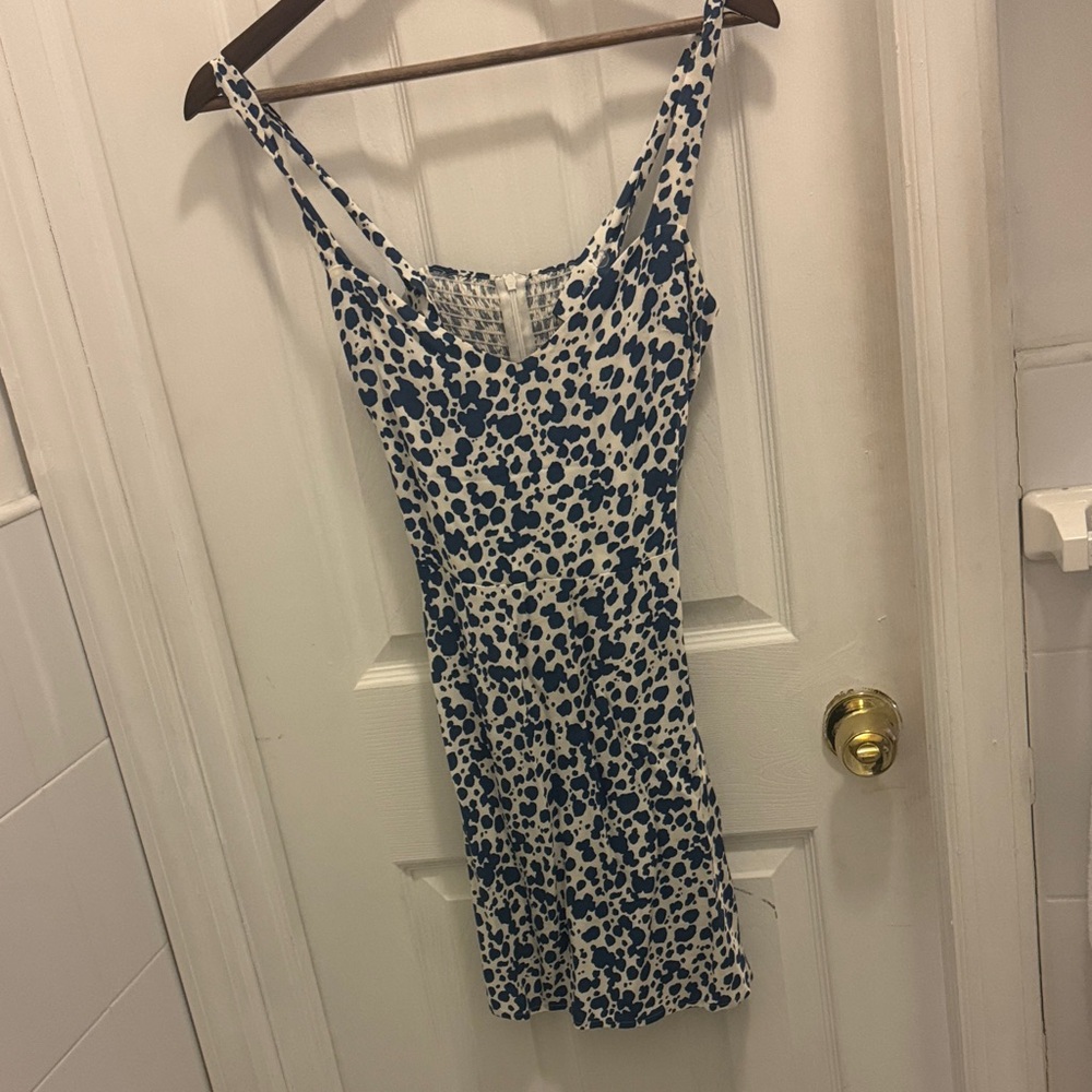 Reformation Navy and White Spotted Mini Dress